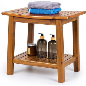 Tabouret de douche en bois massif Ruoyi 51x36x46cm avec rangement double couche, siège de bain, mobilier de salle de bain - Product Image 4
