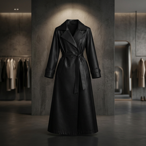 <b>black</b> Genuine Sheep <b>Leather</b> Waterproof Breathable Anti-Wrinkle Quick Dry Eco-Friendly Formal <b>Trench</b> <b>Coat</b> - Product Image 6