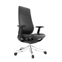 Fabricant de chaise de bureau en cuir PU noir à dossier haut, chaise de bureau pivotante Ceo avec base en aluminium de 350mm