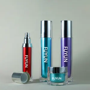 Fuyun wholesale Acrylic Bottle 50ml 100ml 30g eco friendly luxury red Blue acrylic lotion cream bottles jars set cosmetics