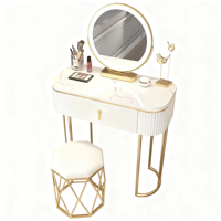 Table de toilette moderne minimaliste en bois avec miroir intégré et tiroirs de rangement pour les chambres compactes