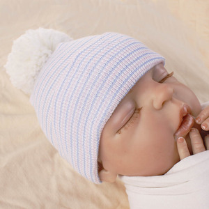 Hot Selling Comfortable <strong>Newborn</strong> Knitted Hospital Hat Baby Boys Girls Sleeping Hats Soft Cotton Baby Beanie Hats With <strong>Poms</strong> on Top - Product Image 5