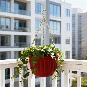 Pot suspendu LUYI avec plateau de drainage, en plastique rouge terre cuite, léger, avec système de drainage intégré - Product Image 1