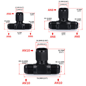 Conector en T Tipo T AN6 AN8 AN10 de Metal Negro para Mangueras de Auto, Accesorio para Modificación de Vehículos - Product Image 1