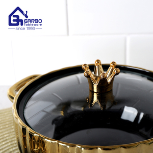 Nồi súp gốm có nắp thủy tinh 6 bát súp nhỏ có tay cầm Bộ đồ ăn tại nhà phục vụ nồi súp vàng đen và Bộ bát - Product Image 5