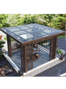 एल्यूमीनियम मिश्र धातु जलरोधक न्यूनतम विरोधी जंग अनुकूलन योग्य बड़े पैमाने पर शानदार आउटडोर आंगन सनशेड मंडप - Product Image 3