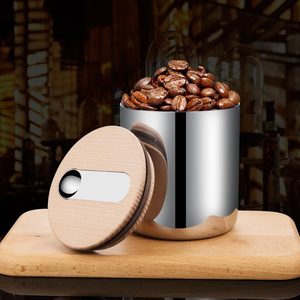 BAMBUS - Réservoir de stockage de grains de café en acier inoxydable de luxe personnalisé avec couvercle en <span class=keywords><strong>bambou</strong></span> et en bois et cuillère en acier inoxydable, scellé sous vide - Product Image 5