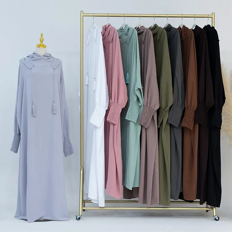 2024 New Arrival Eid Arab Clothes Morocco Crepe Plain Abayas Women Muslim Dress Modest Long Islamic Hoodie