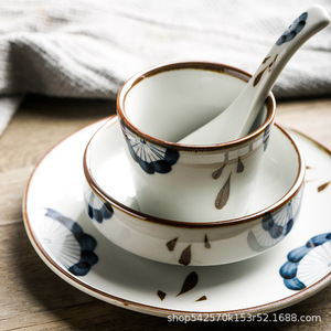 Phong Cách Cổ Điển Gốm Spoon Rice Bowls Phục Vụ Tấm Nhật Bản Trắng Gốm Dinner Set Sứ Dinner Sets - Product Image 1