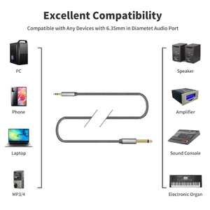Adaptador Mono de 6.35mm Macho <span class=keywords><strong>a</strong></span> 3.5mm Macho Estéreo, <span class=keywords><strong>Cable</strong></span> de Audio para <span class=keywords><strong>Guitarra</strong></span> de 2 Núcleos 1/4 TS <span class=keywords><strong>a</strong></span> 3 Núcleos 1/8 TRS, 1m 2m 3m - Product Image 6