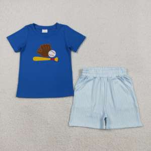 Ensemble de vêtements pour enfants en coton et élasthanne, 2 pièces, t-shirt et short décontractés à imprimé baseball, vente en gros, printemps-automne - Product Image 2
