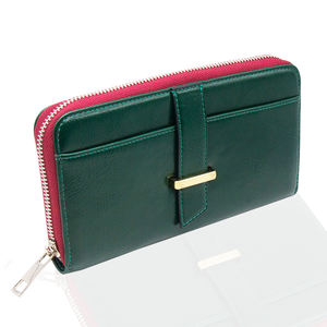 <span class=keywords><strong>Portafoglio</strong></span> Lungo Personalizzato per Donne, Nuovo Colore <span class=keywords><strong>Verde</strong></span> con Blocco RFID e Cerniera - Product Image 2