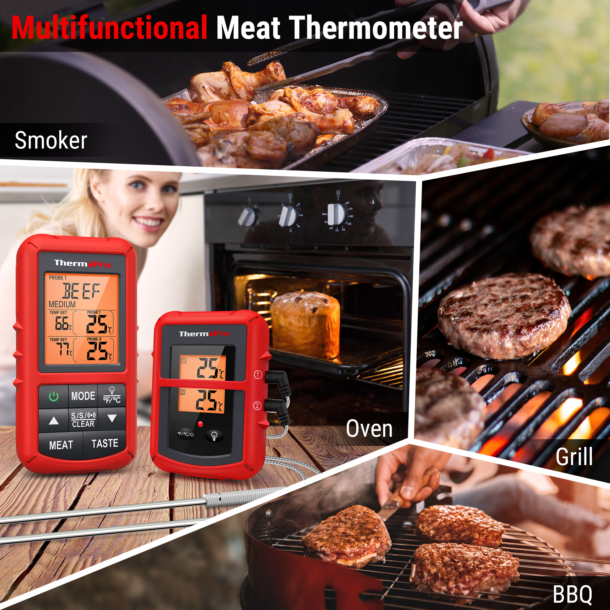 Thermopro Meat Thermopro Smoker Thermometer Thermopro Dual - Main Image