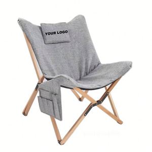 Chaise papillon pliable et portable en bois avec coussin moelleux confortable pour la plage, le camping ou les séjours en pyjama - Product Image 1
