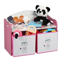 Boîte de rangement en bois pour enfants, banc de jouets meubles pour enfants rose filles grande boîte de rangement de jouets deux tiroirs en tissu