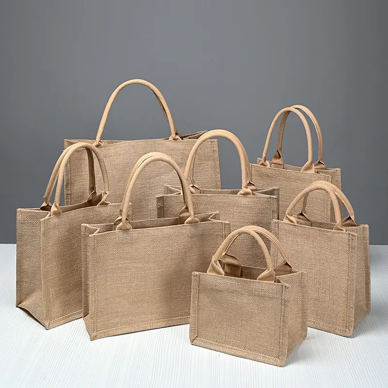 Custom logo jute promotional bag Eco Recycled Shopping Bag stock plain advertising tote bag