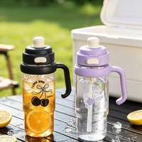 Gourde portable grande capacité pour enfants, nouvelle bouteille d'eau d'été en plastique avec couvercle pop-up esthétique et poignée pour filles