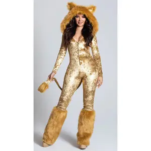 S-XL Halloween Costume One-piece Fox Costume Adult Female Cosplay Golden Fur Animal Costume
