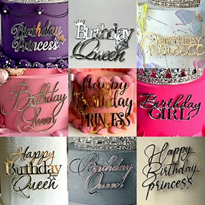 Décoration de gâteau en acrylique « Miel et Douceur » Joyeux Anniversaire Princesse, épaisseur 1,3 mm, largeur 9 cm, accessoire pour gâteau d'anniversaire - Product Image 4