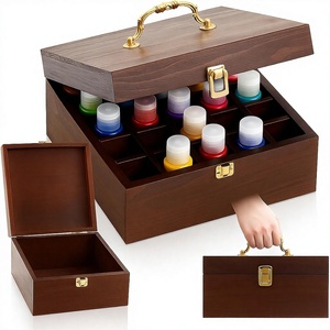 CNGLEE Elegant Rectangle Wood Paint <strong>Storage</strong> Box Locking Clasps Removable Tray Painted Design-Multi-Function Artist Tool - Product Image 1