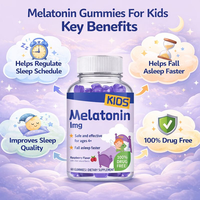 Gomitas de Melatonina para Niños de Marca Privada OEM, 1 mg, 60 Unidades, Sabor Frambuesa, Suplemento Dietético para Dormir, Suplemento Dietético para Niños