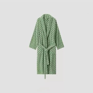 Hoogwaardige, op maat gemaakte, zomerse, casual badjas van 100% katoenen badstof, garengeverfd, slaap- en pyjamaset voor dames - Product Image 3
