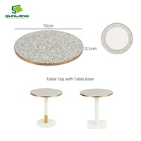 Nouvelle conception de table ronde d'extérieur en terrazzo de 70 cm avec bord en aluminium, couleurs personnalisables, plateau de table imperméable pour café, restaurant