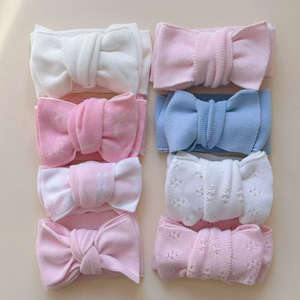 Bandeau en tricot de coton fait main avec double nœud, accessoire de cheveux mignon pour bébé, différents styles, nœud assorti à l'ensemble - Product Image 1