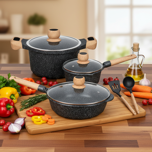 Cooklover – Le <span class=keywords><strong>meilleur</strong></span> produit de cuisine de Chine : Ensemble de mini-casseroles en aluminium noir au design moderne avec couvercle en verre pour cuisinière à gaz domestique - Product Image 1
