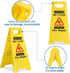 Señal de Advertencia de Piso Mojado Amarilla de Doble Cara de Plástico, Letrero de Advertencia de Piso Mojado Amarillo - Product Image 2