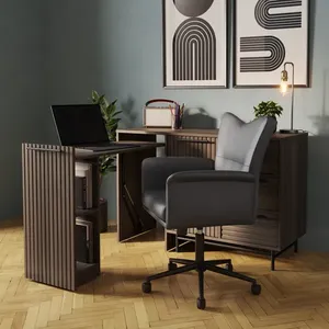 Swivel <strong>Desk</strong> Modern Brown Pull Out <strong>Desk</strong> <strong>with</strong> Drawers and Doors Spacious Storage Room for Office Working <strong>Desk</strong> - Product Image 5