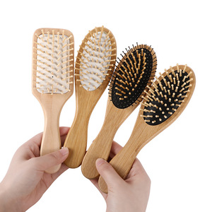 Spazzola per capelli Paddle rotondo eco-friendly setola di cinghiale pettine in legno massaggio con Logo personalizzato spazzola per barba 100% legno naturale