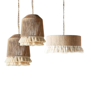 <span class=keywords><strong>Lampadario</strong></span> a Sospensione Ecologico Artigianale in Macramè con Nappine Intrecciate in Corda e Rattan LED - Product Image 3