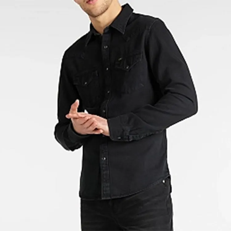 Nieuwe Premium Kwaliteit Custom Westerse Stijl Slim Fit Denim Lange Mouwen Shirt Voor Heren