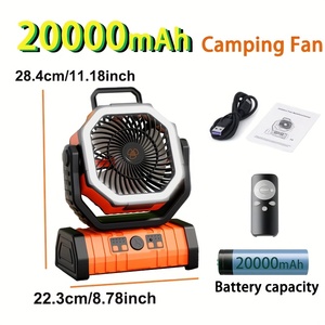 Ventilateur de camping portable 20000mAh avec lumière LED, 4 vitesses, recharge USB, réglable <span class=keywords><strong>à</strong></span> 180 degrés, télécommande, crochets pour tente - Product Image 6