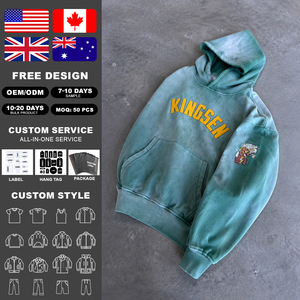 เสื้อฮู้ดดี้ทรงโอเวอร์ไซส์ผ้าเฟรนช์เทอร์รี่เนื้อหนัก 100% คอตตอน ตกแต่งด้วยแพทช์ปักลายเชนิลล์  ผ่านกระบวนการฟอกสีแบบแอซิดวอช - Product Image 2