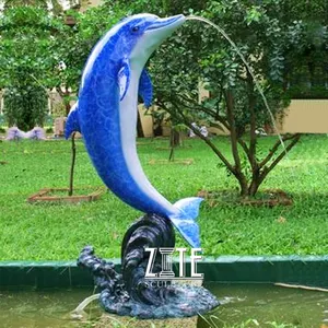 Custom กลางแจ้ง Garden เรซิ่นไฟเบอร์กลาส Dolphin น้ำพุรูปปั้น