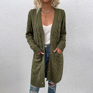 Suéter de punto largo de otoño e invierno para <span class=keywords><strong>mujer</strong></span> Cárdigan de botón Nuevo de <span class=keywords><strong>Amazon</strong></span> - Product Image 2