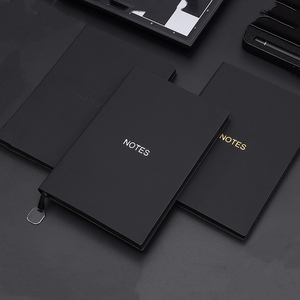 Hardcover A5 <strong>Notebook</strong> with 100 Sheets Black PU Faux Leather Cover Soft Paper Journal Conferences <strong>Lined</strong> Pages Engraved Logo - Product Image 2