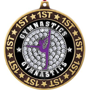 Noble 1ère place médaille de gymnastique violet gymnaste Silhouette <span class=keywords><strong>diamant</strong></span> clouté étoile centrale et 1ST Accents - Product Image 1
