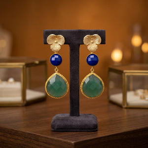 Pendientes de latón hechos a mano con piedras preciosas, pendientes étnicos chapados en oro para fiestas, unisex, estilo bohemio para mujer. - Product Image 3
