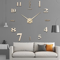 Horloge Murale 3D Moderne sans Cadre, Grande Montre Vintage en Métal, Art Bricolage pour Décoration Murale Maison, Autocollant Horloge