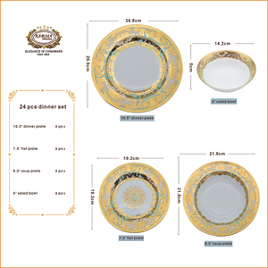 <span class=keywords><strong>Set</strong></span> Completo di 24 Pezzi di <span class=keywords><strong>Piatti</strong></span> Eleganti con Motivi Dorati in Porcellana Bone China per <span class=keywords><strong>6</strong></span> <span class=keywords><strong>Persone</strong></span> - Product Image 4