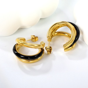 Ins Popular Multilayer C Shaped 18k <b>Gold</b> Plated <b>Chunky</b> Stainless Steel Jewelry Multicolor Enamel <b>Hoop</b> Earrings for Women - Product Image 6