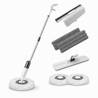 Serpillère multi-usage 4-en-1 avec pulvérisateur, panier en plastique, manche extensible en acier inoxydable et tête de serpillière en microfibre flexible à 360°
