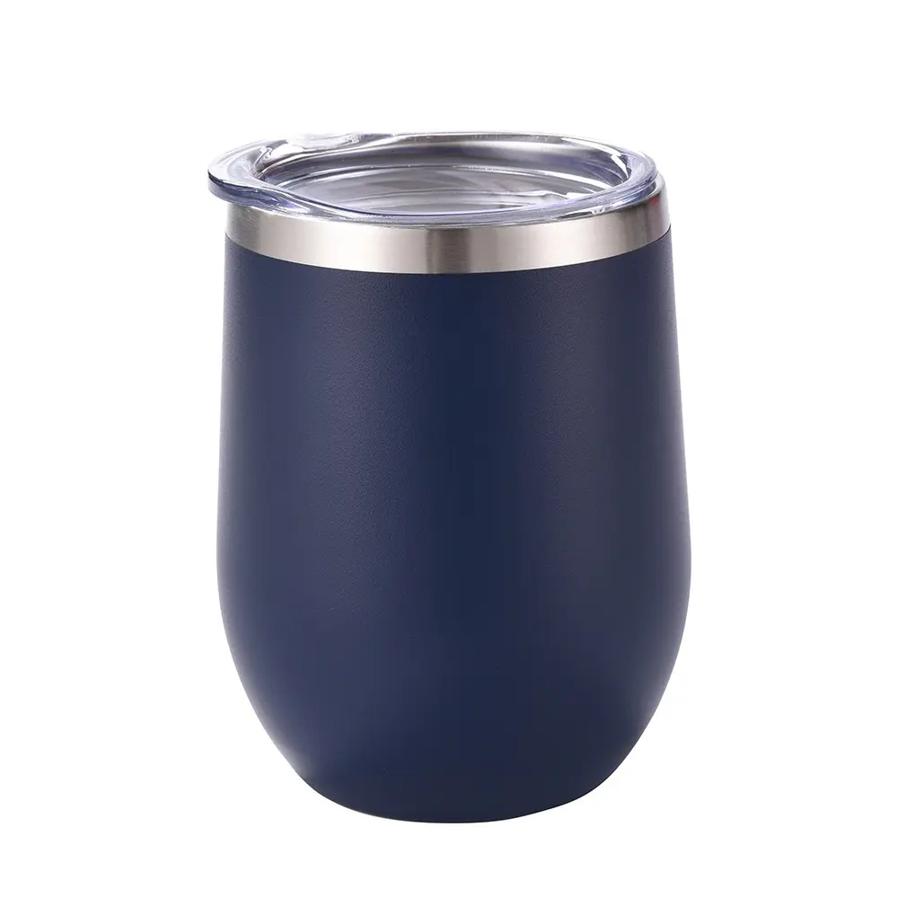 12oz stainless steel wine glass cup tumbler egg shaped with slide leak proof lid vacuum insulate cup