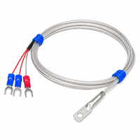 Sensor Suhu RTD Permukaan PT100 3-Kawat dengan Kabel Baja Anti Karat Terjalin Tahan Suhu Tinggi, Terminal U, Pengukuran Suhu Cetakan, OEM