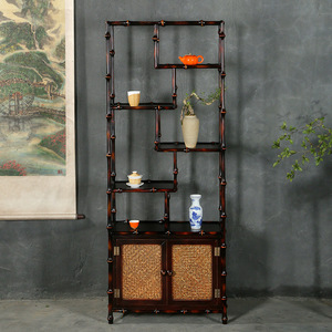 Chinese Retro Style Bamboo Handmade Antique Display Shelf Ming Style Tea Set Rack Solid Wood Cabinet - Product Image 1