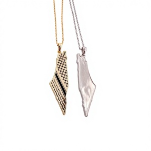 New Arrival Classic Trendy 18K Gold Plated Rhinestone Crystal Kufia Necklace Stainless Steel Link <strong>Map</strong> Jewelry for <strong>Gift</strong> - Product Image 4