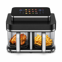 Penggorengan Udara Digital Elektrik OEM Baru dengan Wadah Masak Transparan Kaca Ganda, Keranjang Ganda, untuk Seluruh Keluarga